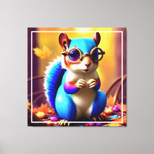 Cute Blue Squirrel with Glasses-56786 Canvas Print