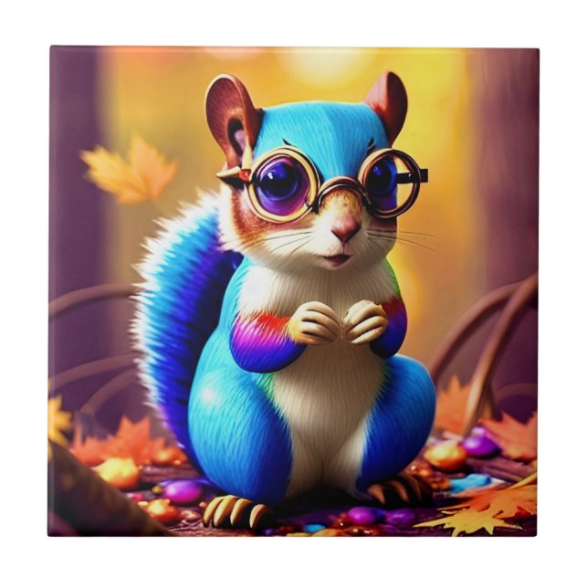 Cute Blue Squirrel with Glasses-56786 Ceramic Tile (Front)