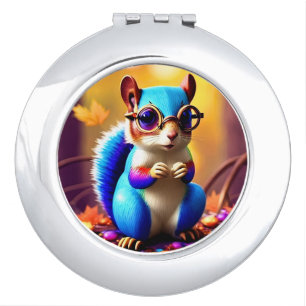 Cute Blue Squirrel with Glasses-56786 Compact Mirror