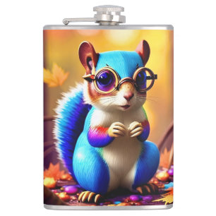 Cute Blue Squirrel with Glasses-56786 Flask