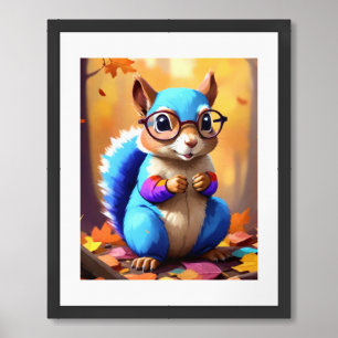 Cute Blue Squirrel with Glasses-56786 Framed Art
