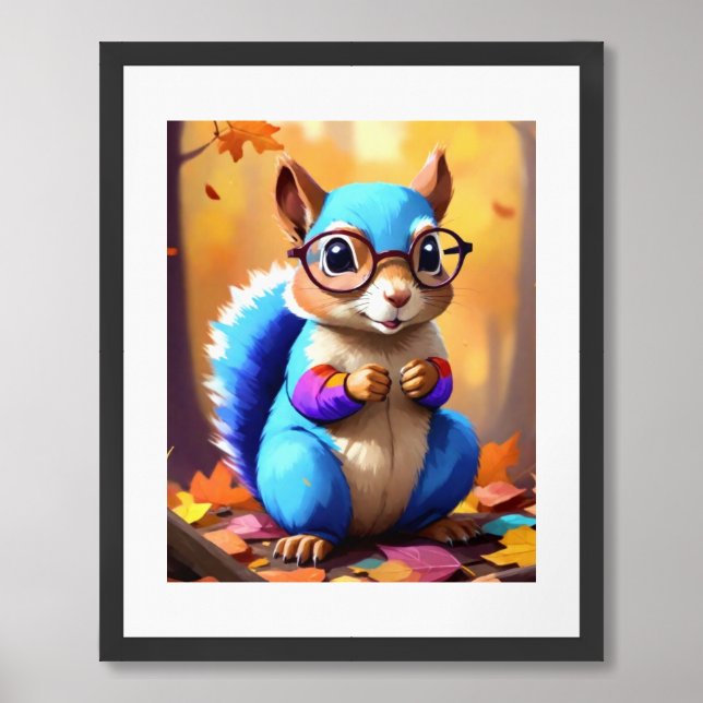 Cute Blue Squirrel with Glasses-56786 Framed Art (Framed Front)