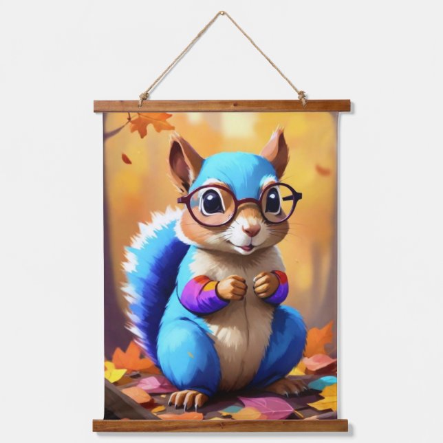 Cute Blue Squirrel with Glasses-56786 Hanging Tapestry (Front)