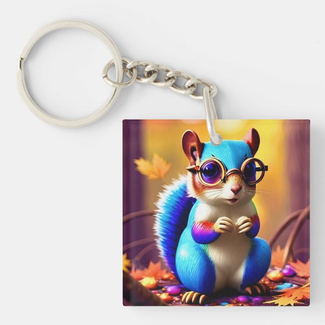 Cute Blue Squirrel with Glasses-56786 Keychain (Front)