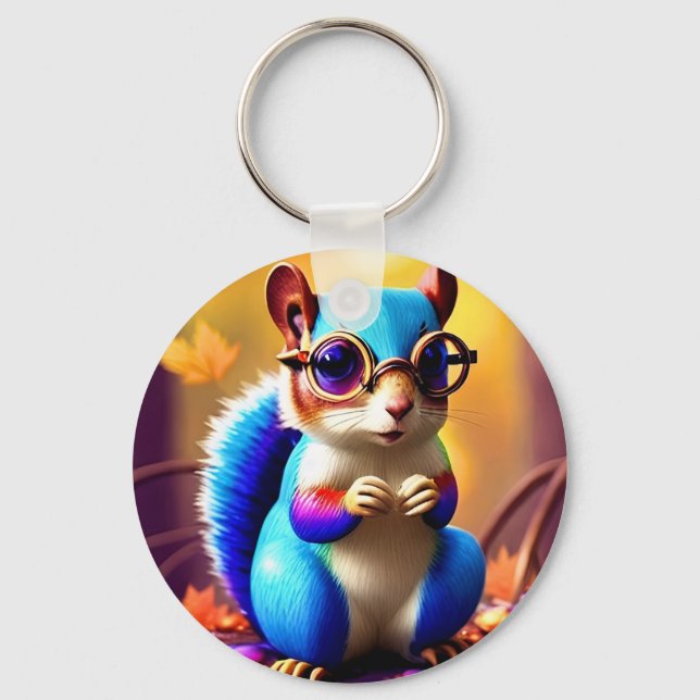 Cute Blue Squirrel with Glasses-56786 Keychain (Front)
