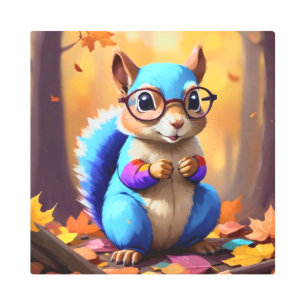 Cute Blue Squirrel with Glasses-56786 Metal Print