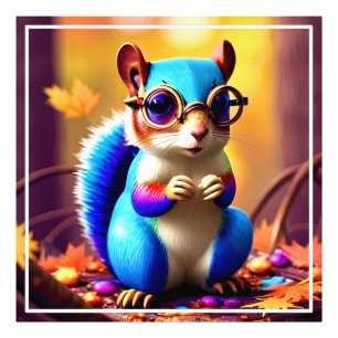 Cute Blue Squirrel with Glasses-56786 Photo Print