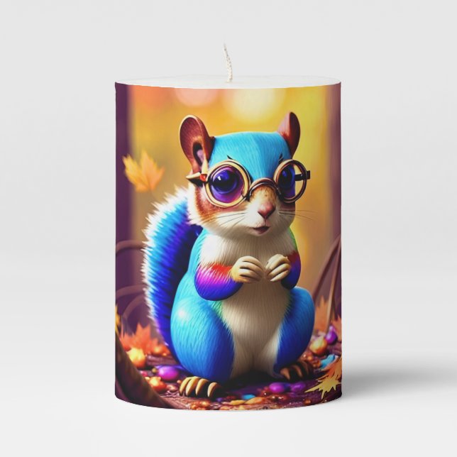 Cute Blue Squirrel with Glasses-56786 Pillar Candle (Front)