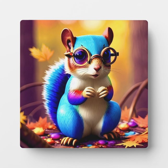 Cute Blue Squirrel with Glasses-56786 Plaque (Front)