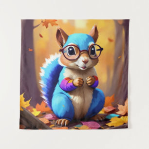 Cute Blue Squirrel with Glasses-56786 Tapestry