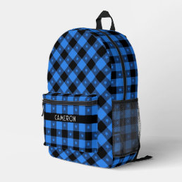 Cute Blue Star Buffalo Plaid Pattern Add Name Cool Printed Backpack