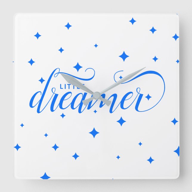 Cute Blue Starry Little Dreamer Square Wall Clock (Front)