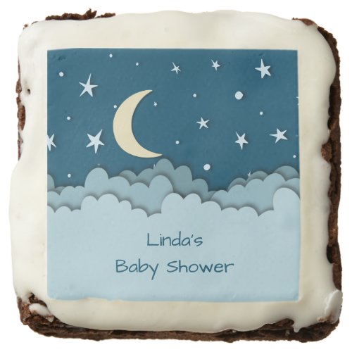 Cute Blue Stars and Moon Boy Baby Shower Brownie