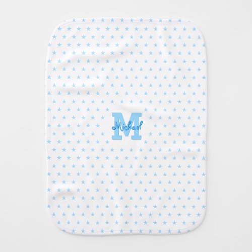 Cute Blue Stars Monogrammed White Newborn Infant Baby Burp Cloth