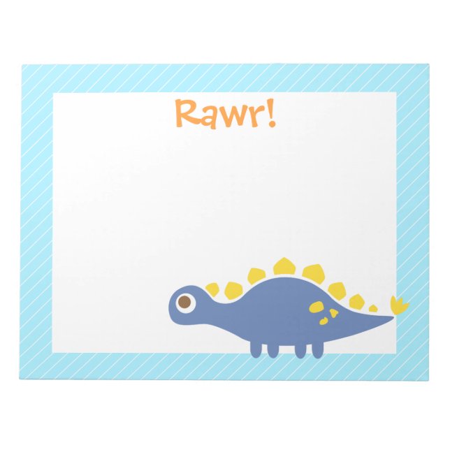 Cute Blue Stegosaurus Dinosaur For Kids Notepad (Front)