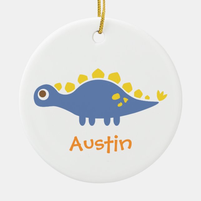 Cute Blue Stegosaurus Dinosaur For Kids Room Ceramic Ornament (Front)