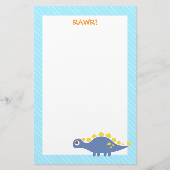 Cute Blue Stegosaurus Dinosaur For Kids Stationery (Front)