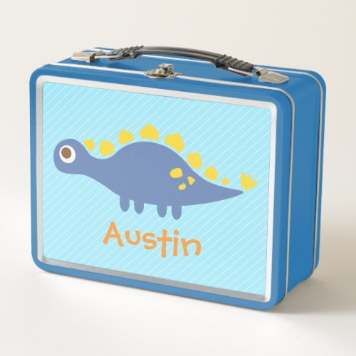 Cute Blue Stegosaurus Dinosaur Kids Personalized Metal Lunch Box