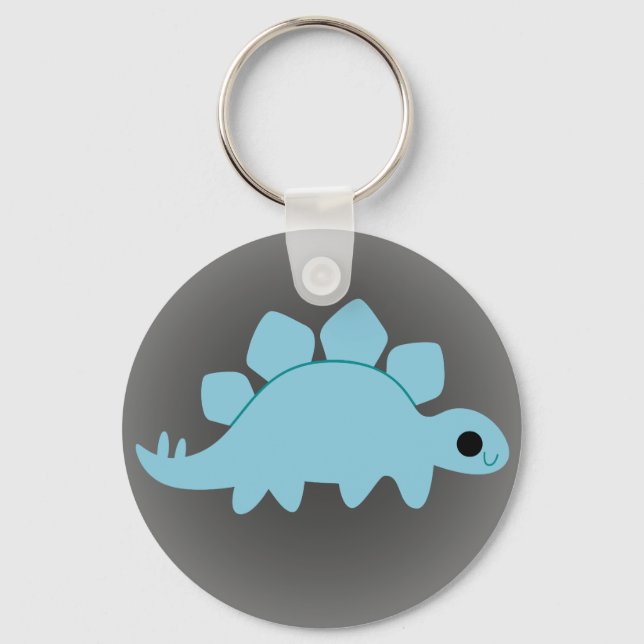 Cute Blue Stegosaurus on Grey Keychain (Front)
