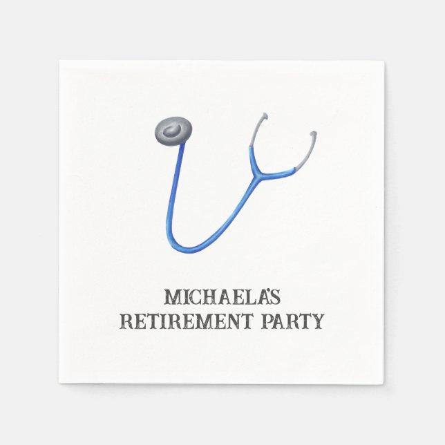 Cute Blue Stethoscope Doctor Nurse Retirement Napkins (Front)