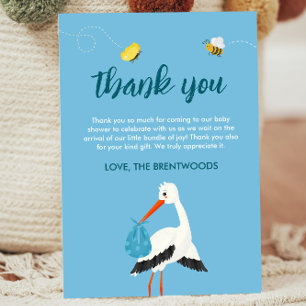 Cute Blue Stork Baby Shower Thank You Card