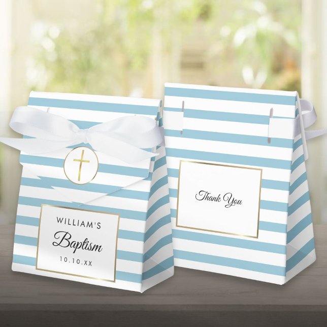 Cute Blue Stripe Baptism Christening Favor Box (Cute Blue Stripe Baptism Christening Favor Box)
