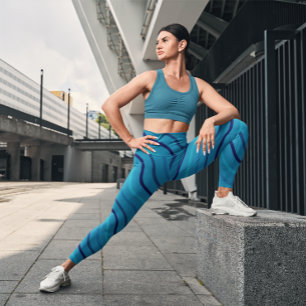 Cute Blue Stripe Gym Yoga Women Tight Leggings