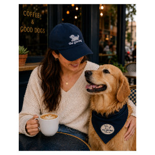 Cute Blue Stripe Seersucker Dog Silhouette Hat