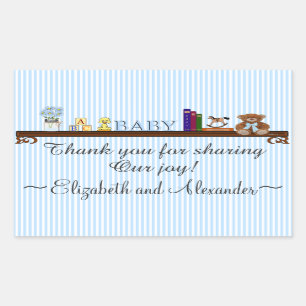 Cute Blue Striped Baby Shower Thank You Rectangular Sticker