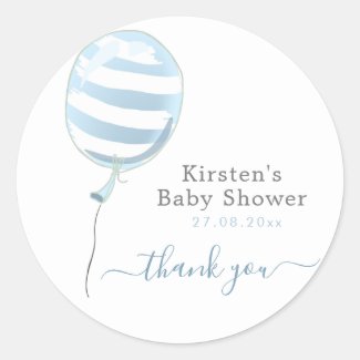 Cute Blue Striped Balloon - Baby Shower Thank You