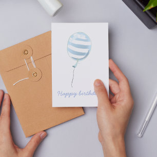 Cute Blue Striped Balloon - Kids Birthday Postcard