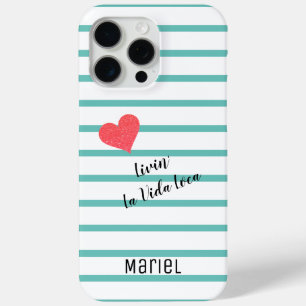 Cute Blue Striped La Vida Loca iPhone 15 Pro Max Case