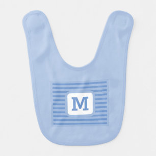 Cute Blue Stripes Custom Single Initial White Baby Bib
