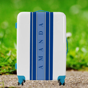 Cute Blue Stripes Elegant Minimalist Name Travel Luggage
