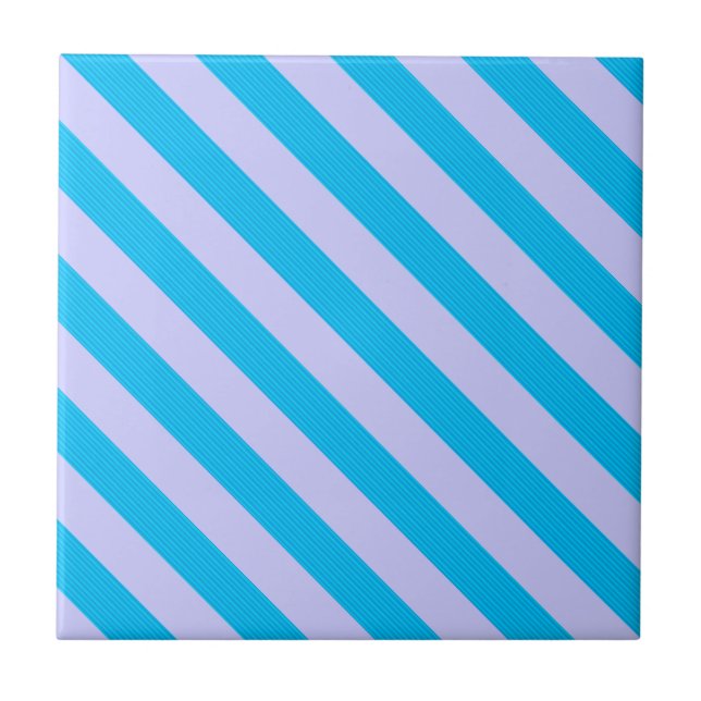 Cute blue stripes patterns ceramic tile (Front)