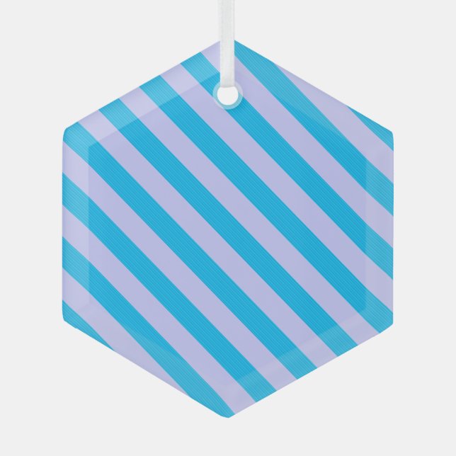 Cute blue stripes patterns glass ornament (Front)