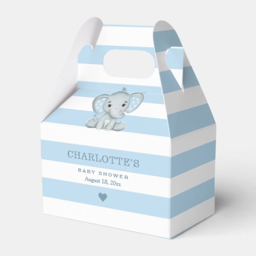 Cute Blue Stripes Safari Elephant Baby Shower Favor Boxes