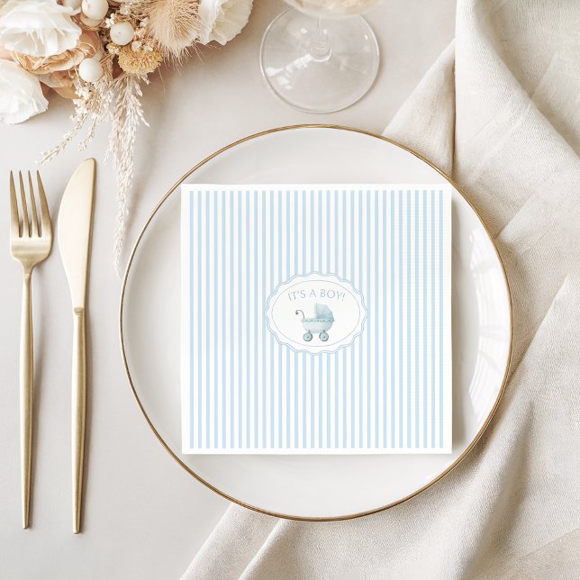 Cute Blue Stroller Doodle Baby Boy Shower Napkins (Creator Uploaded)