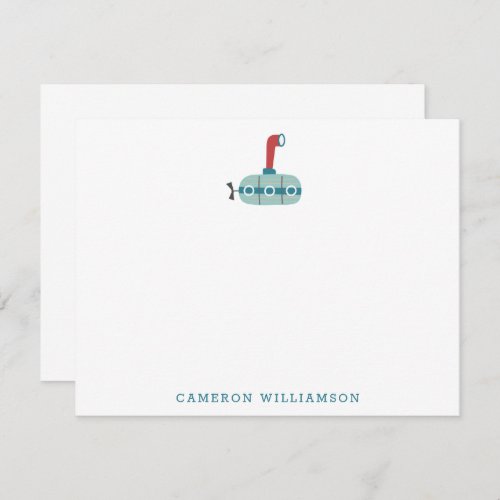 Cute Blue Submarine Boat Personalized Stationery Thank You Card