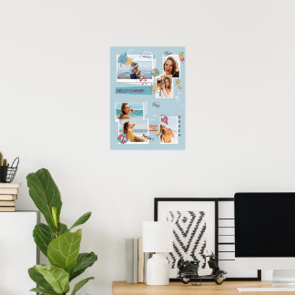 Cute Blue Summer Multiple Photo Collage Poster