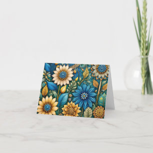 Cute Blue Sunflower Abstract Art Blank Note Card