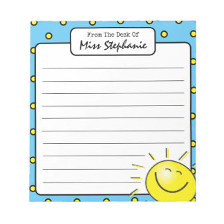 Cute Blue Sunshine Smile Face From Teacher  Notepad