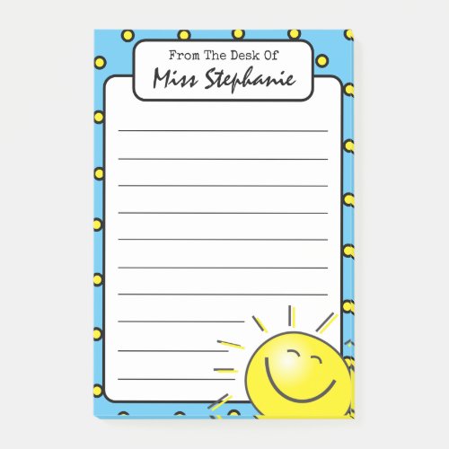 Cute Blue Sunshine Smile Face From Teacher  Post_it Notes