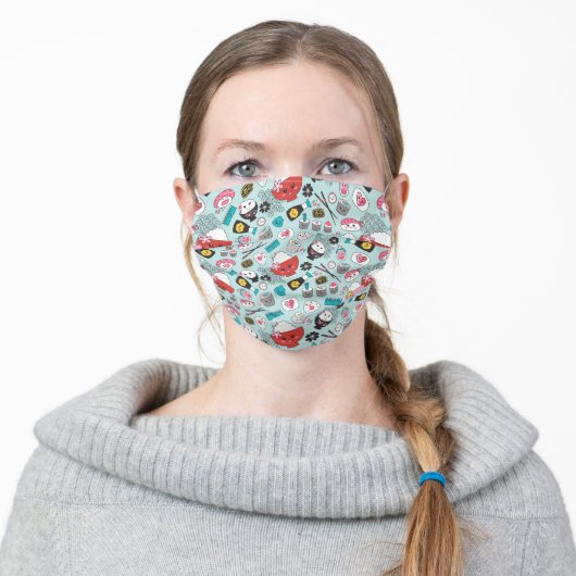 Cute Blue Sushi Pattern Adult Cloth Face Mask (Worn)
