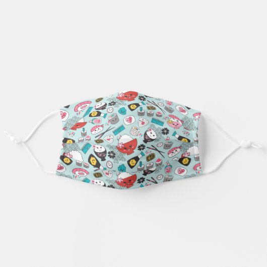 Cute Blue Sushi Pattern Adult Cloth Face Mask (Front, Unfolded)