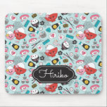 Cute Blue Sushi Pattern Mouse Pad<br><div class="desc">Kawaii Japanese sushi pattern on blue background decorates this mousepad.  Pattern features sushi,  rice bowls,  soy sauce, chopsticks and more.. A fun pattern for a sushi lover. Designed for you by Blackberry Boulevard.</div>