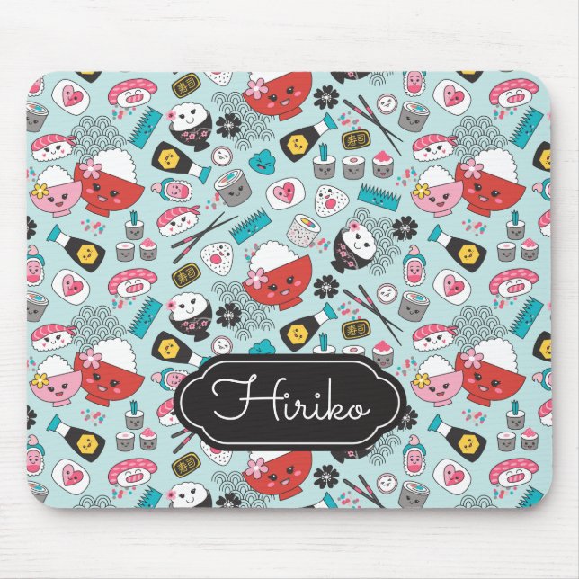 Cute Blue Sushi Pattern Mouse Pad (Front)