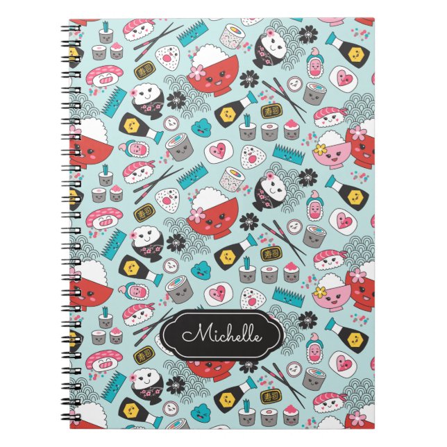 Cute Blue Sushi Pattern Notebook (Front)