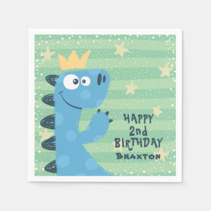 Cute Blue T-Rex Children's Birthday Party Napkins