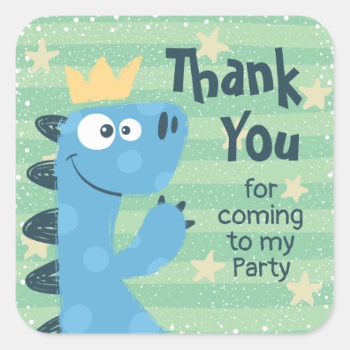 Cute Blue T_Rex Dinosaur Birthday Thank You Favor Square Sticker
